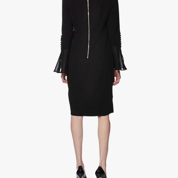 Calvin Klein Black Bell Sleeve Dress with Sheer Sleeves - Picture 2 of 7